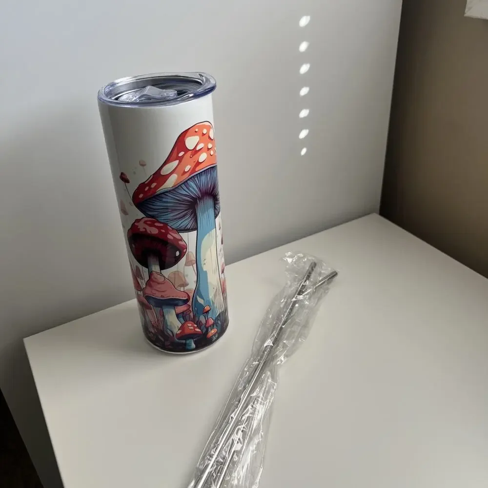 Custom Printed 20oz Tumbler Boho Mushroom With Lid Straws And Straw Cleaner